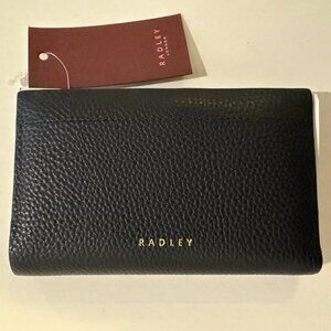 Radley London Newton Avenue Women's pebbled Leather Medium Bifold Purse, black